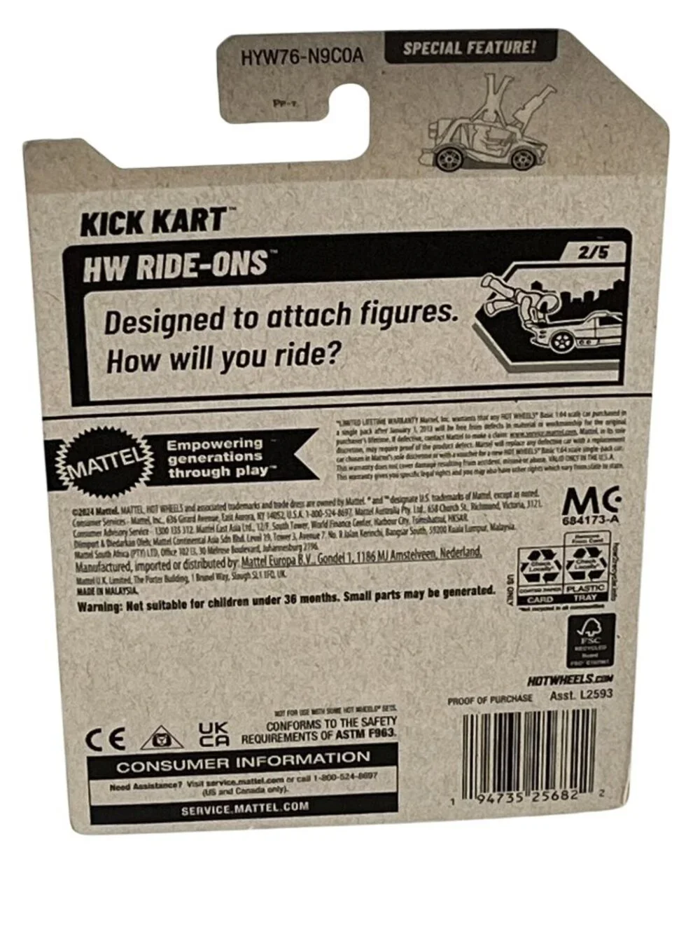 Hot Wheels Kick Kart HW Ride-Ons 2024 Mainline 23/250 White Green Go Kart